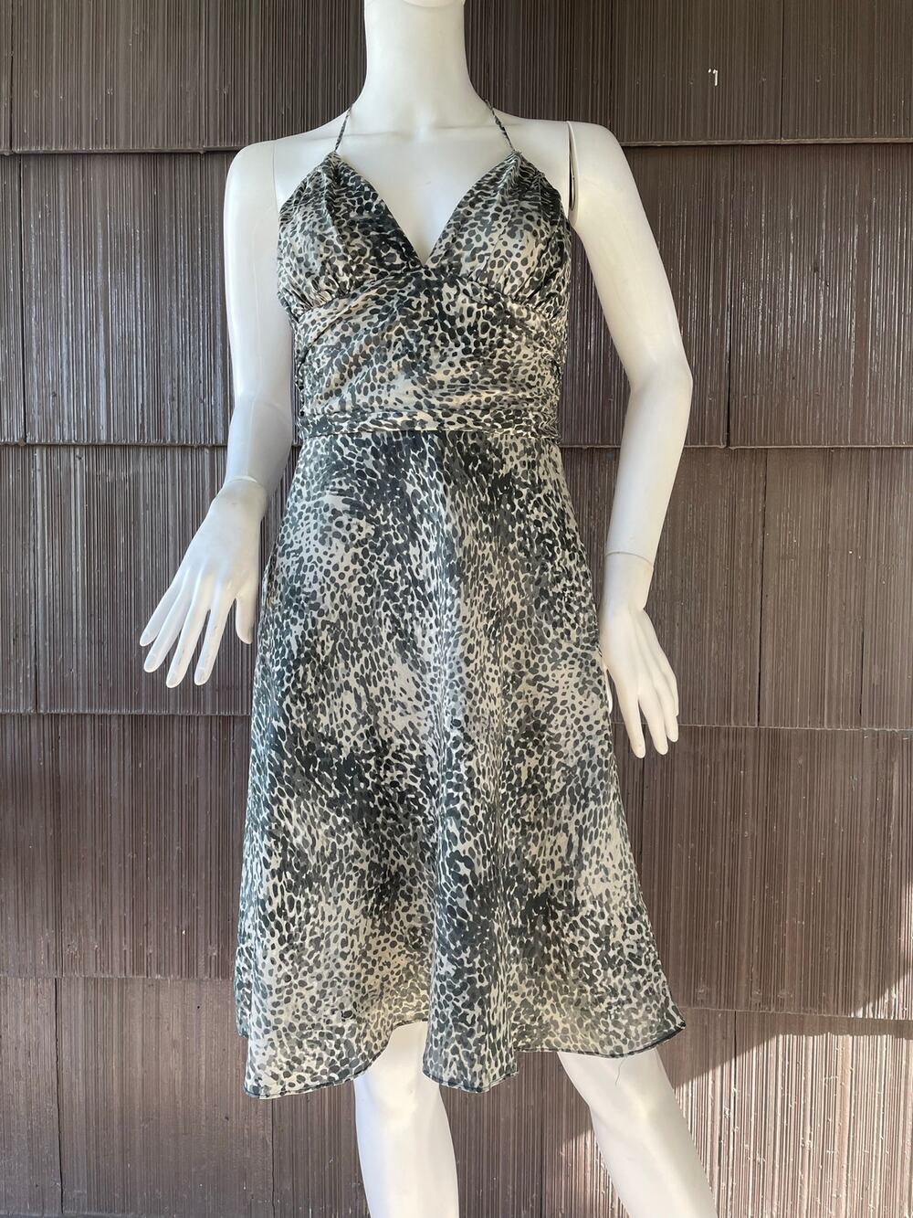 🔥Vintage Y2K Express Silk Leopard Halter Neck Knee Length Dress Indie Sleaze